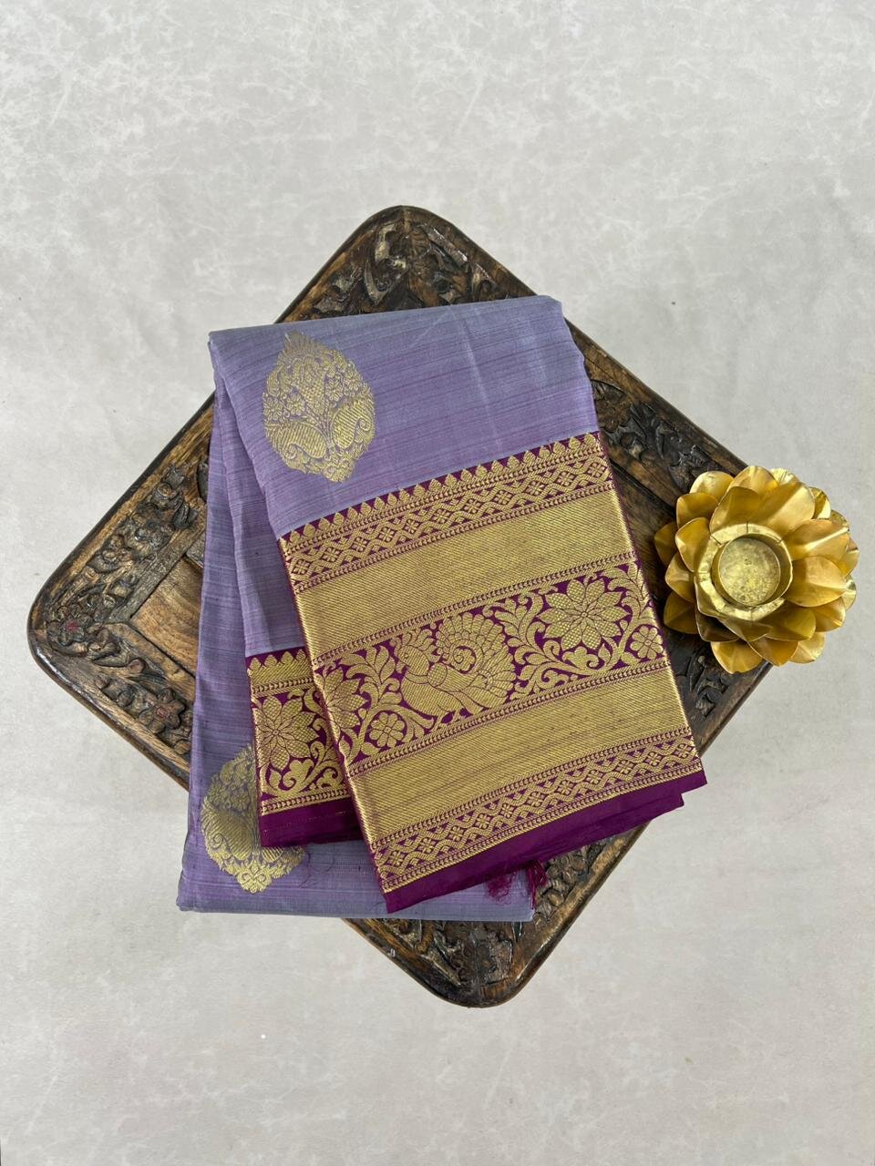 Orange & Cream Kanchipuram Pure Silk Handloom Saree – GWS25257