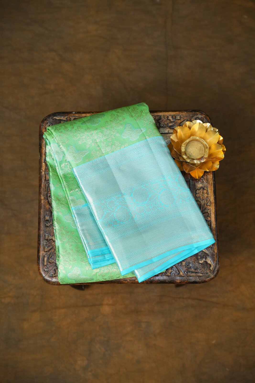 Turquoise & Brown Kanchipuram Pure Silk Handloom Saree – GWS26348