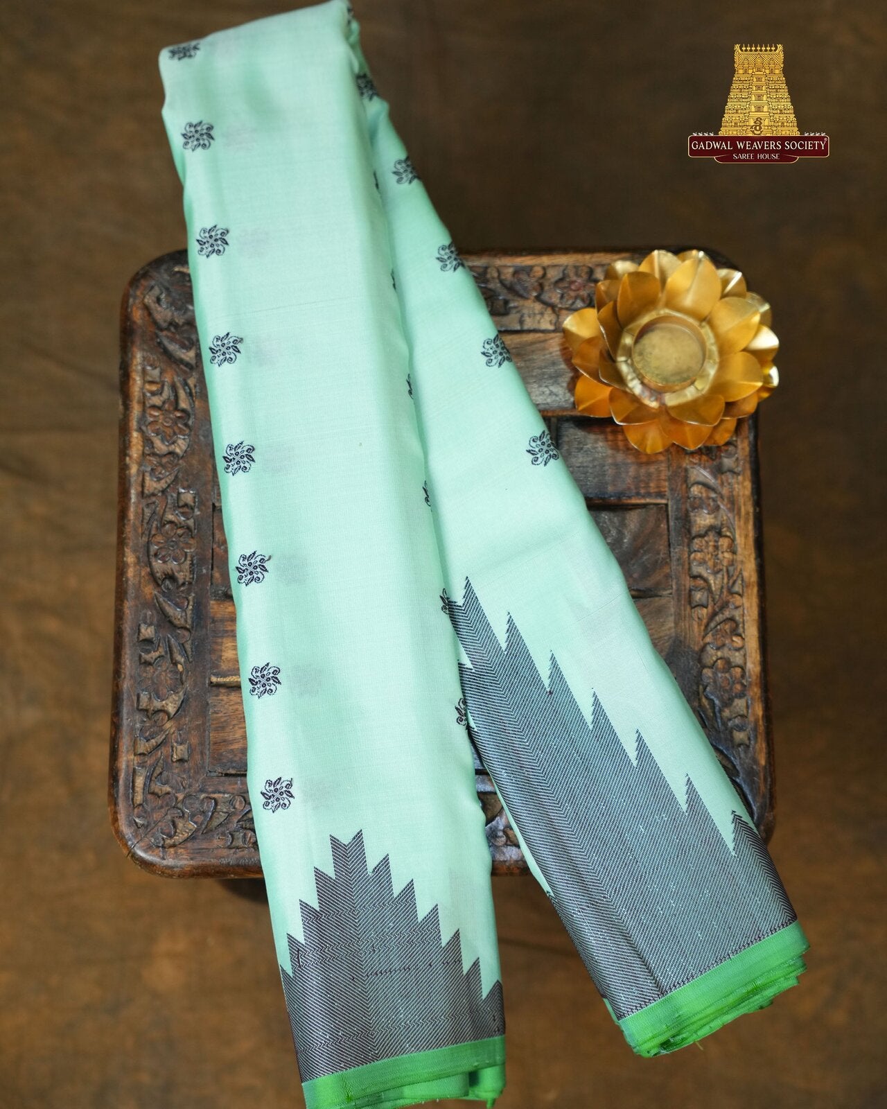 Aqua & Teal Gadwal Pure Silk Handloom Saree – GWS27345