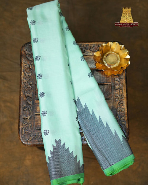 Aqua & Teal Gadwal Pure Silk Handloom Saree – GWS27345