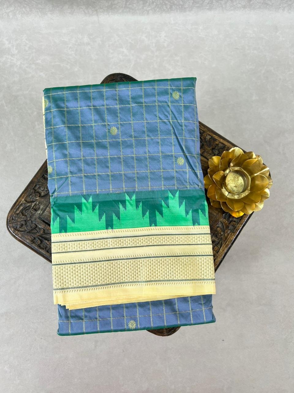 Teal & Yellow Semi Narayanpet Saree – GWS27959