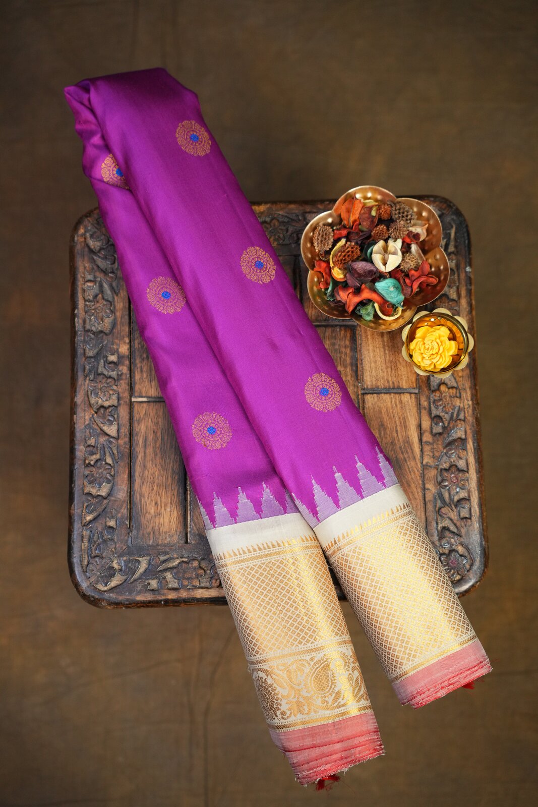 Peach & Purple Gadwal Pure Silk Border Handloom Saree – GWS29268