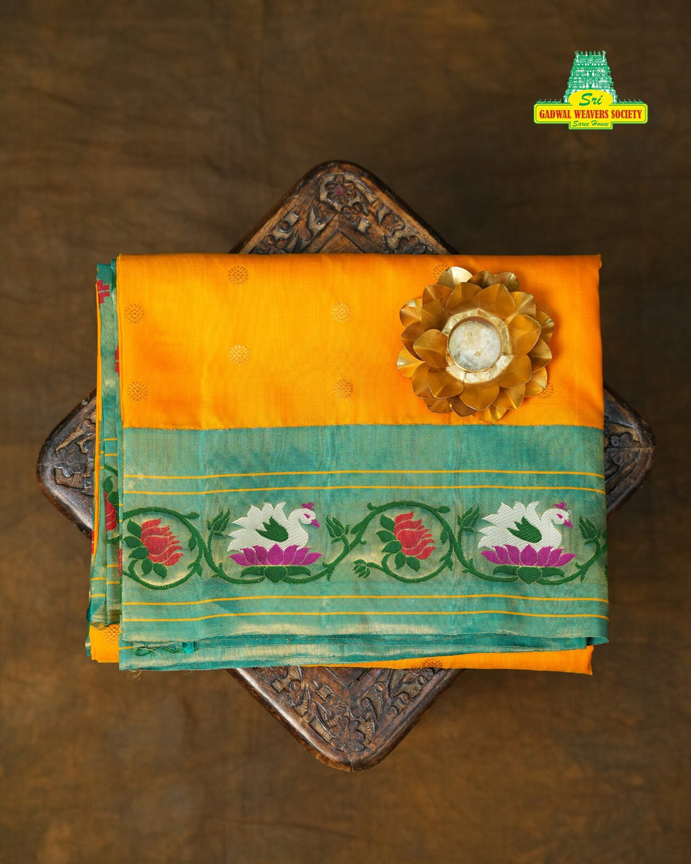 Emerald Green & Orange Paithani Pure Silk Tissue Paithani Saree – GWS30221