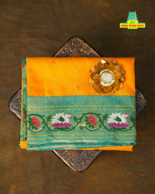 Emerald Green & Orange Paithani Pure Silk Tissue Paithani Saree – GWS30221