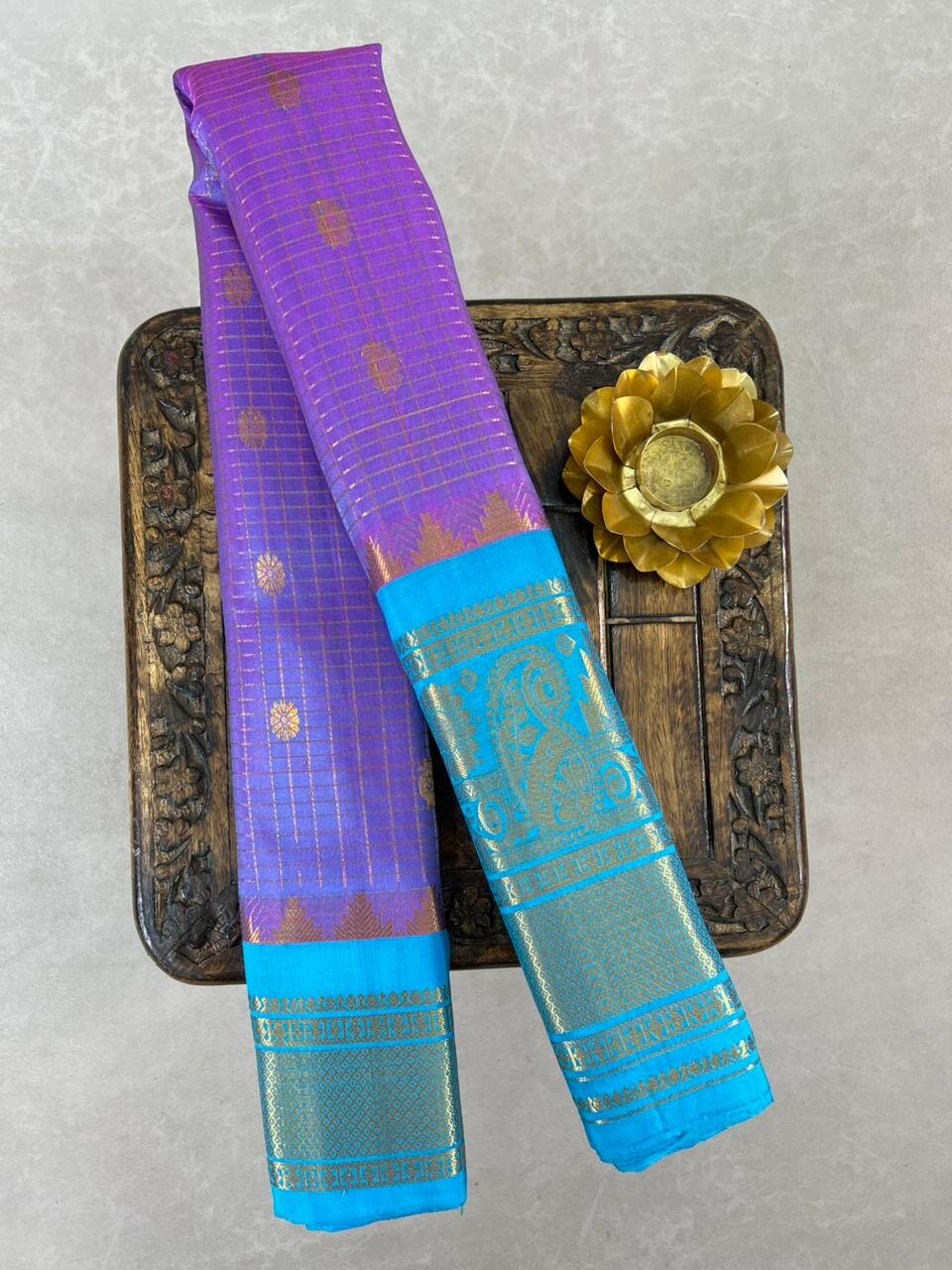 Purple & Teal Gadwal Pure Silk Handloom Saree – GWS30601