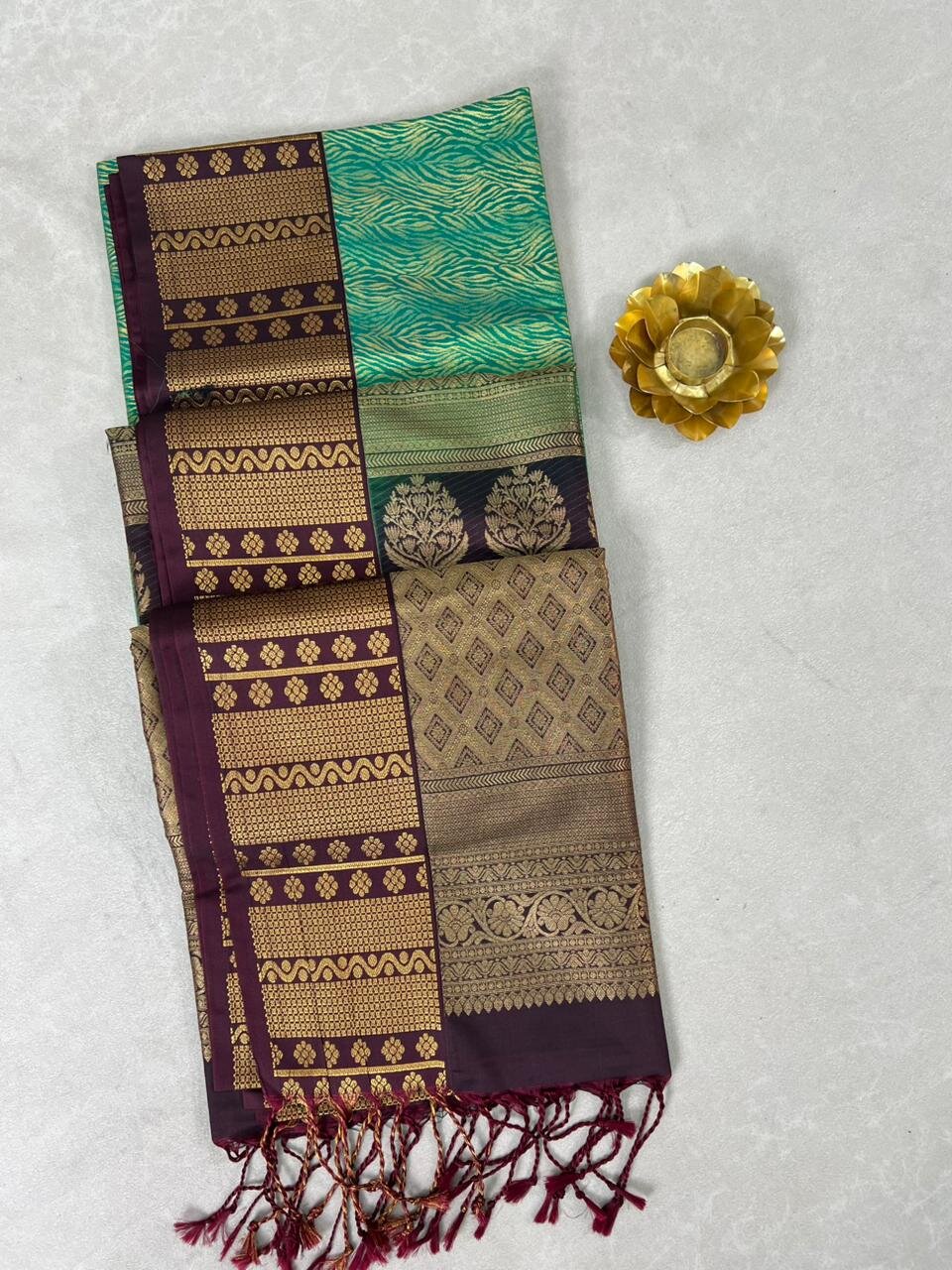 Emerald Green & Maroon Semi Kanchi Saree – GWS30921