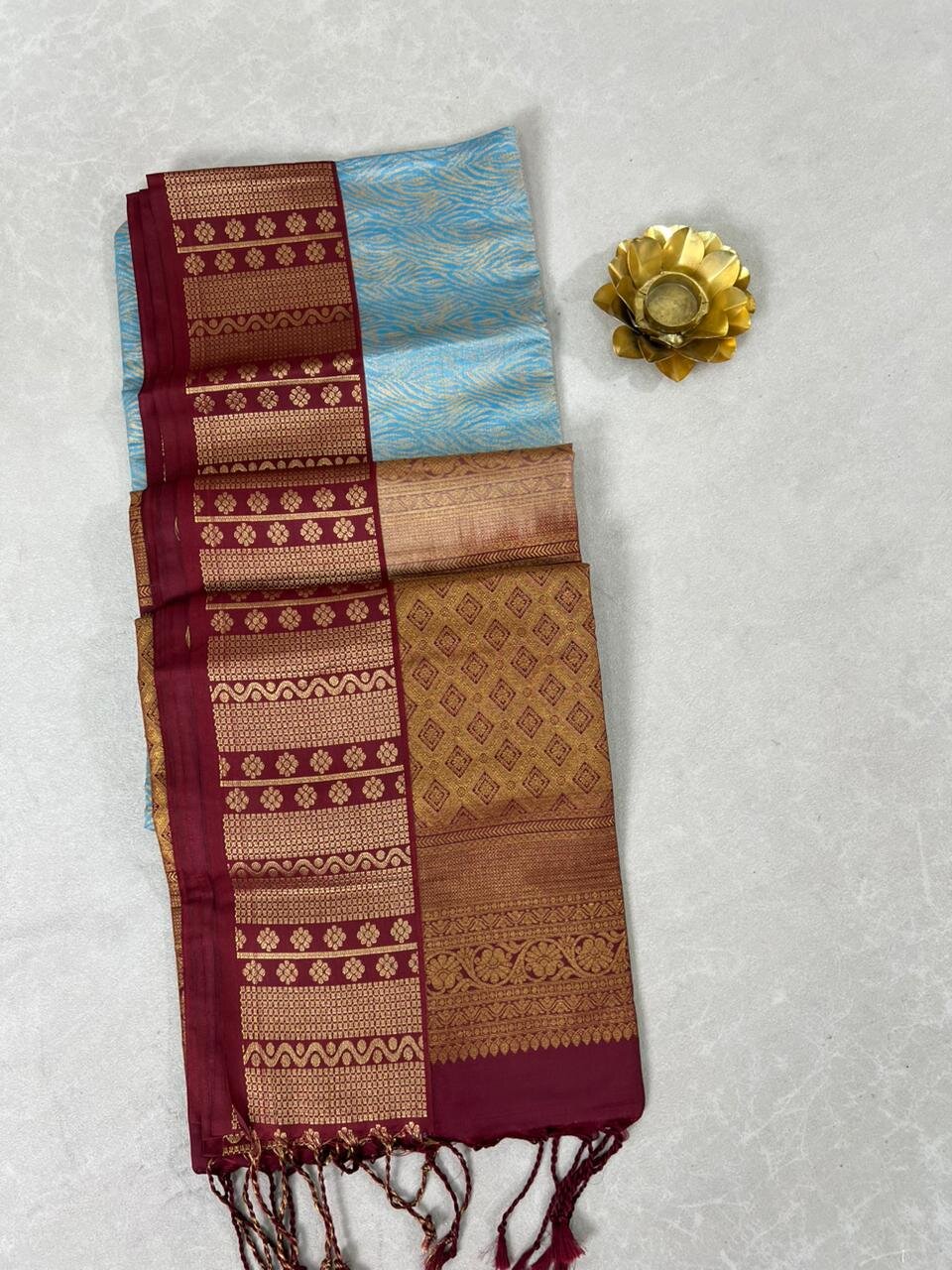 Maroon & Cream Semi Kanchi Saree – GWS30933