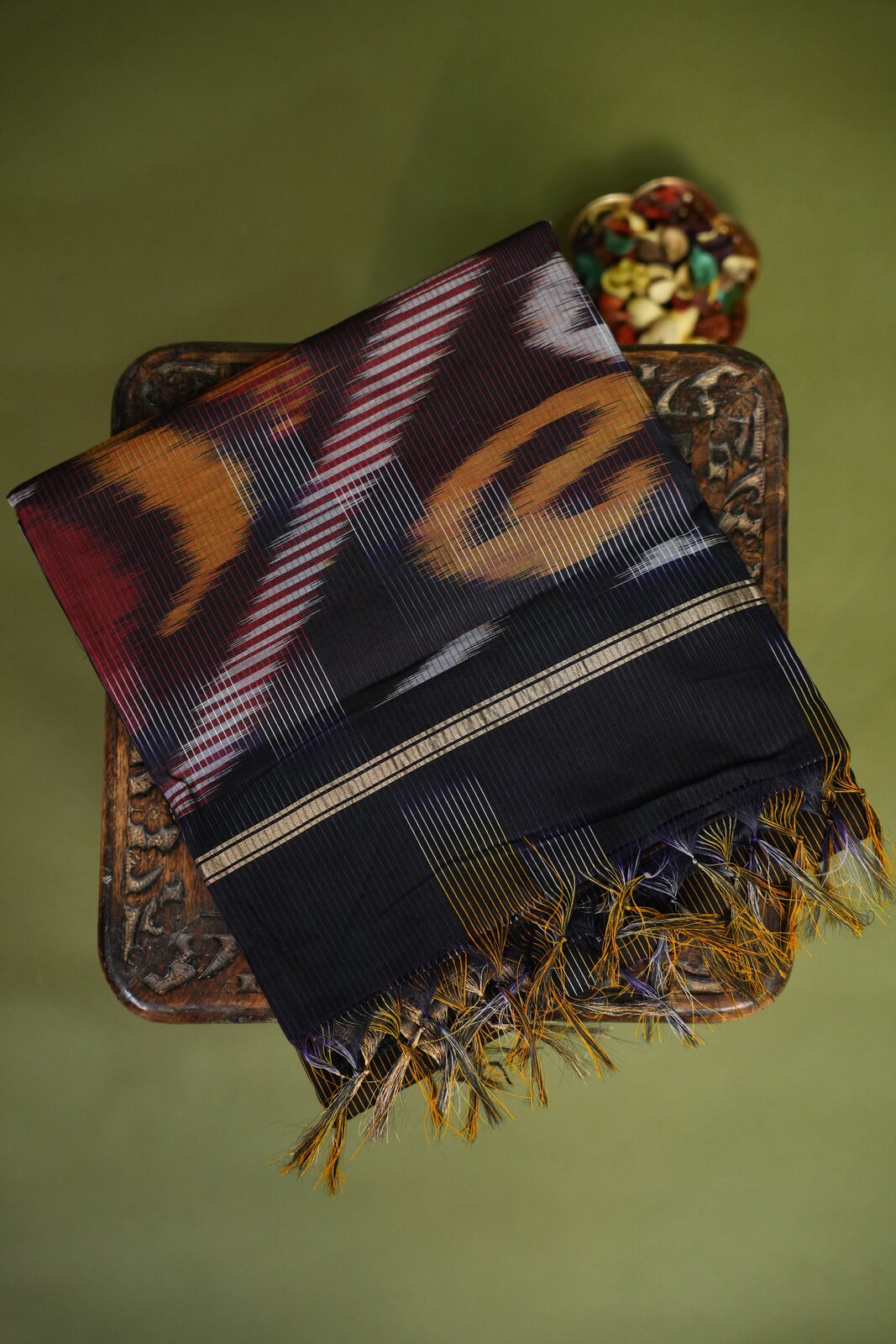 Gold & Olive Green Kanchi Silk Cotton (SICO) Sare – GWS30959