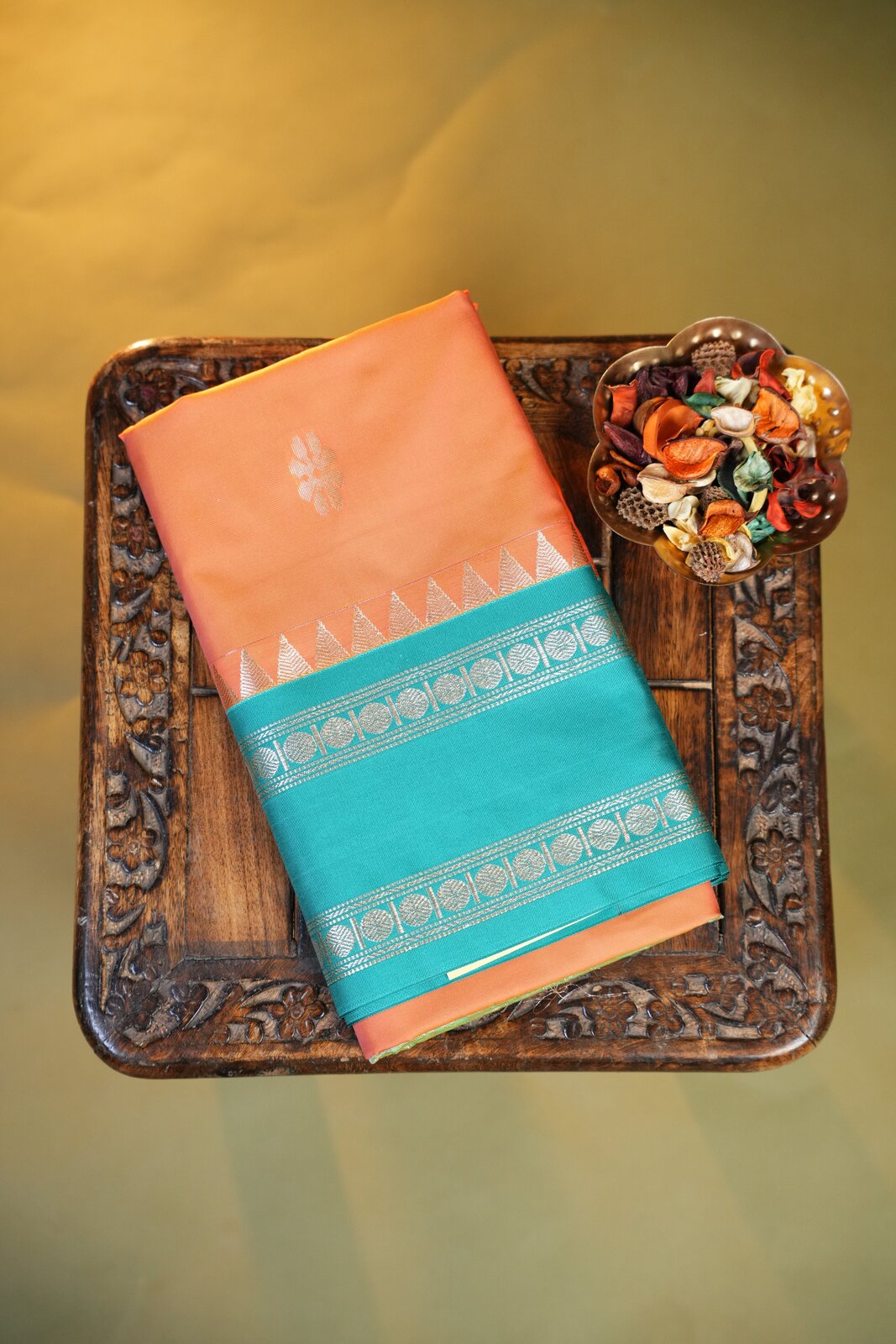 Orange & Gold Semi Kanchi Saree – GWS31082