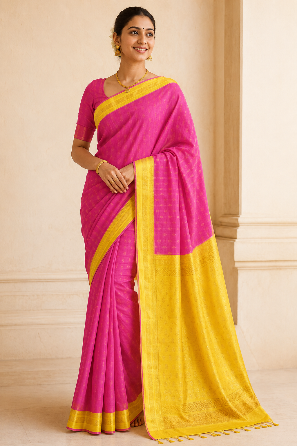 Model wearing the saree for SKU GWS31734