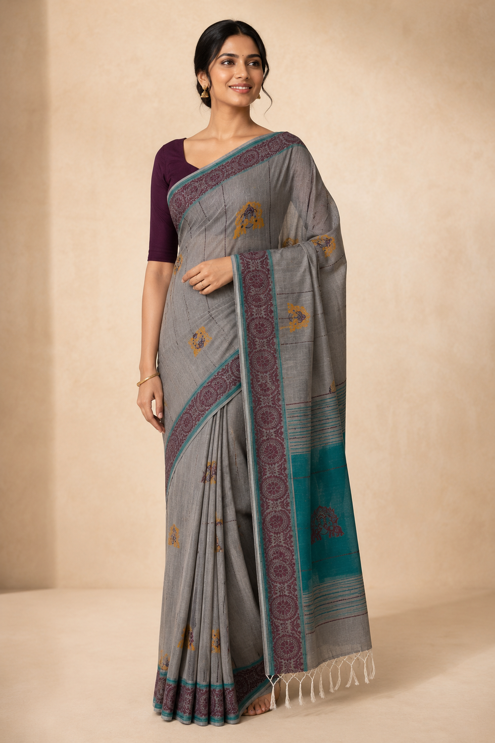 Model wearing the saree for SKU GWS32302