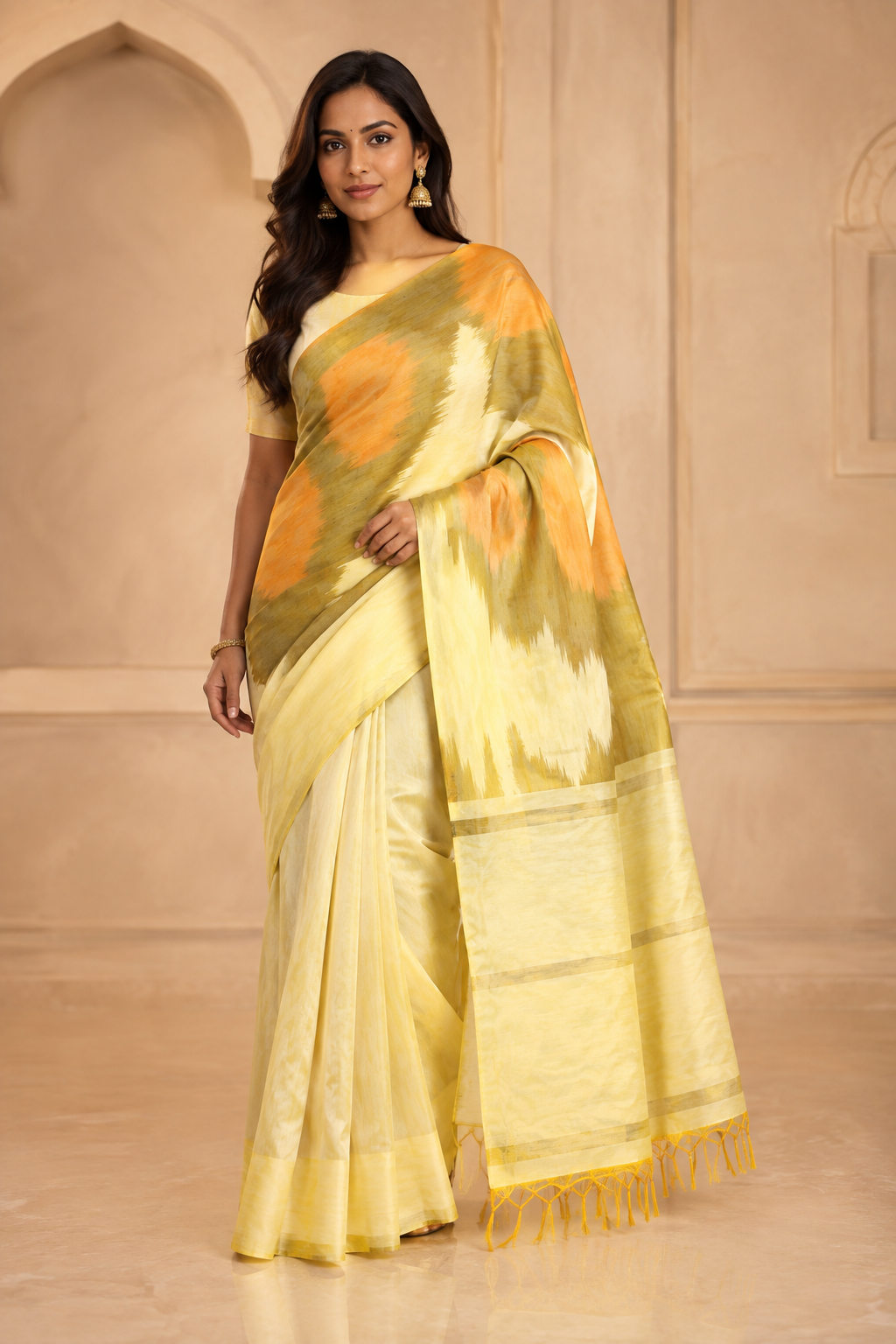Model wearing the saree for SKU GWS32329