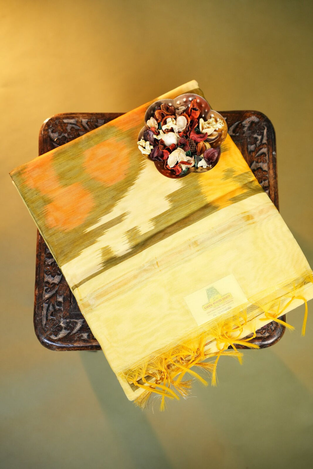 Gold & Yellow Pochampally Ikkat (SICO) Saree – GWS32329