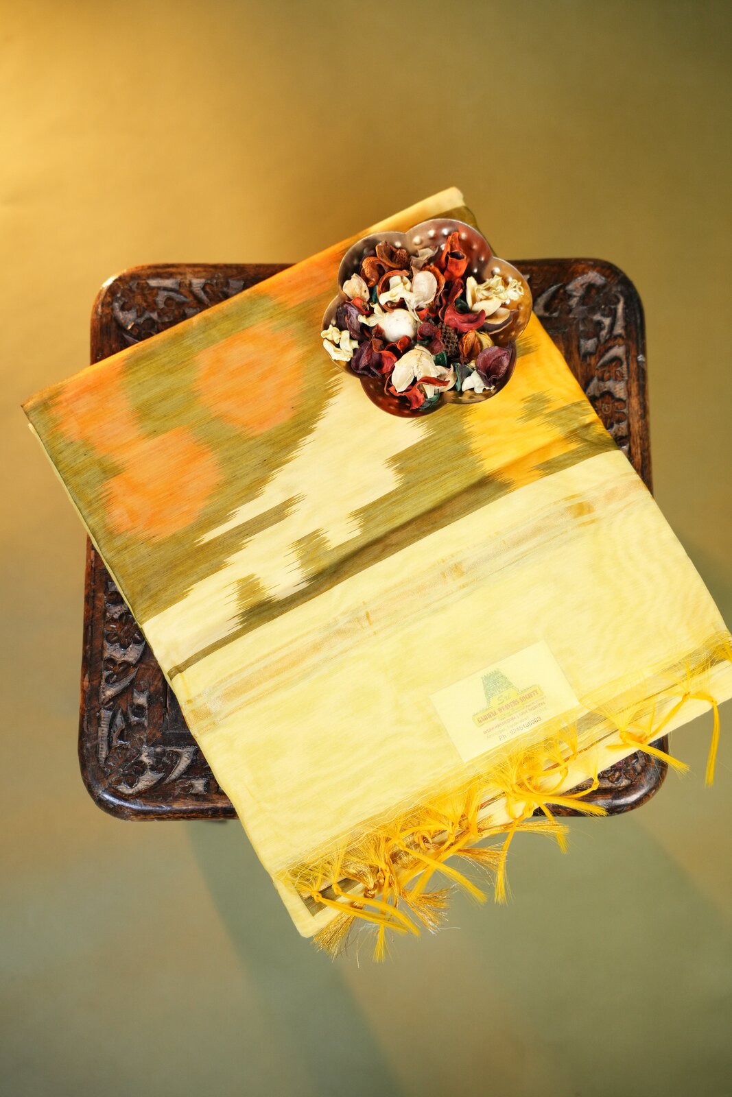 Gold & Yellow Pochampally Ikkat (SICO) Saree – GWS32329