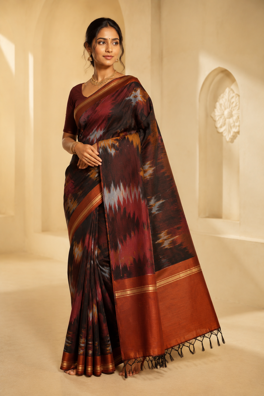 Model wearing the saree for SKU GWS32338