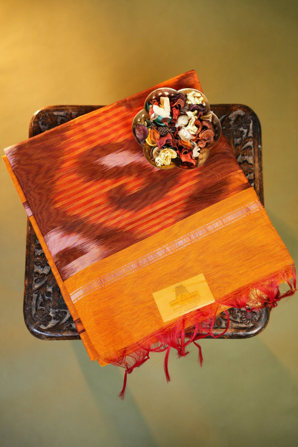 Orange & Gold Pochampally Ikkat (SICO) Saree – GWS32400