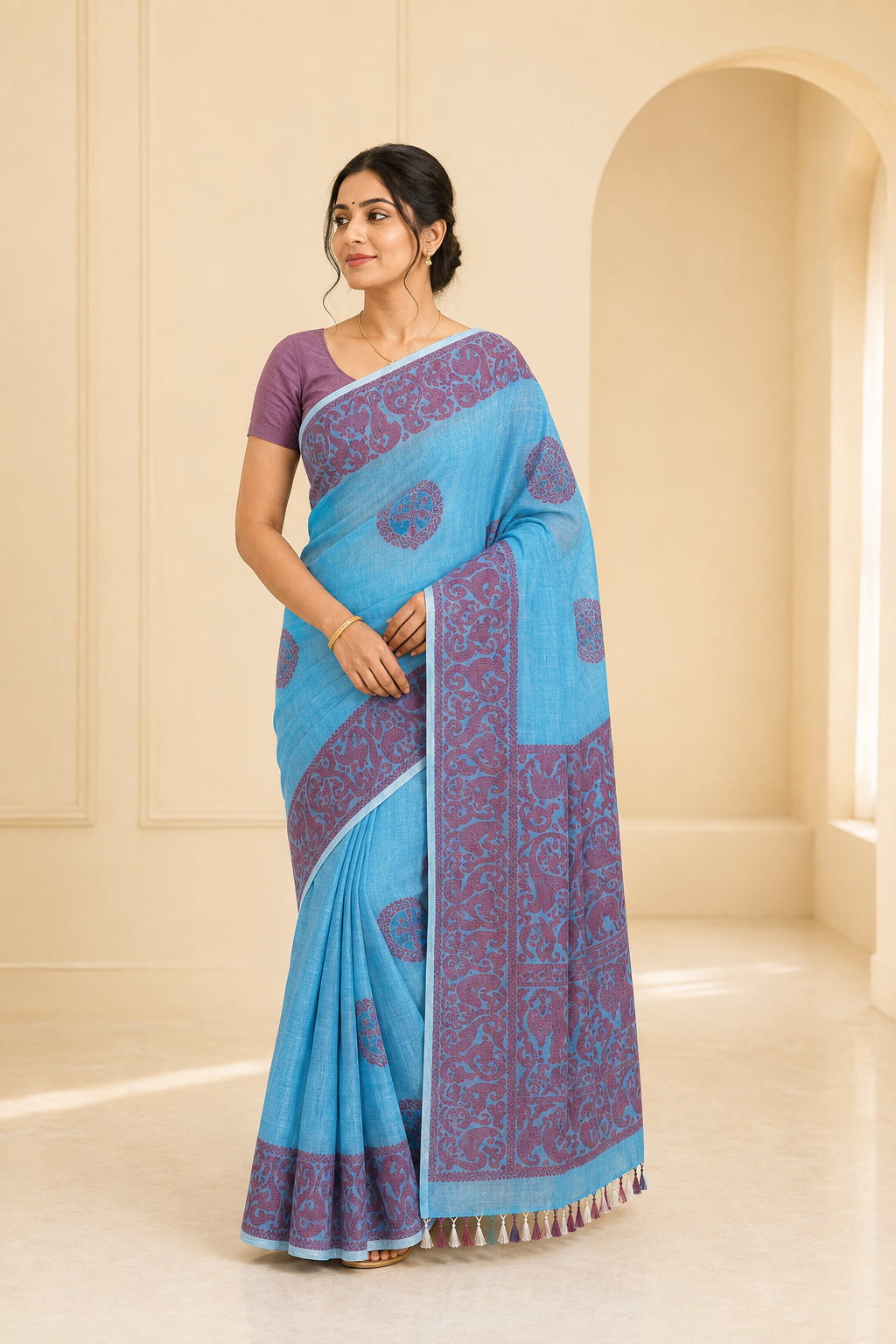 Model wearing the saree for SKU GWS32763