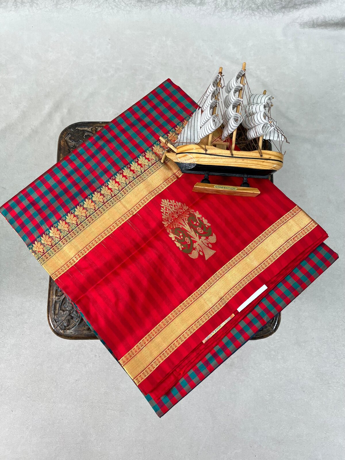 Maroon & Orange Narayanpet Pure Silk Gap Border Saree – GWS33055
