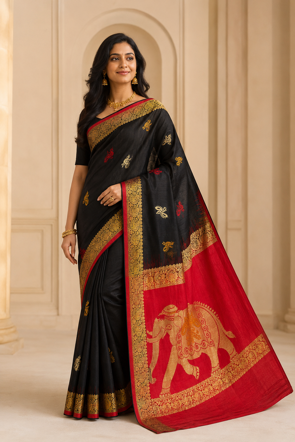 Model wearing the saree for SKU GWS33077