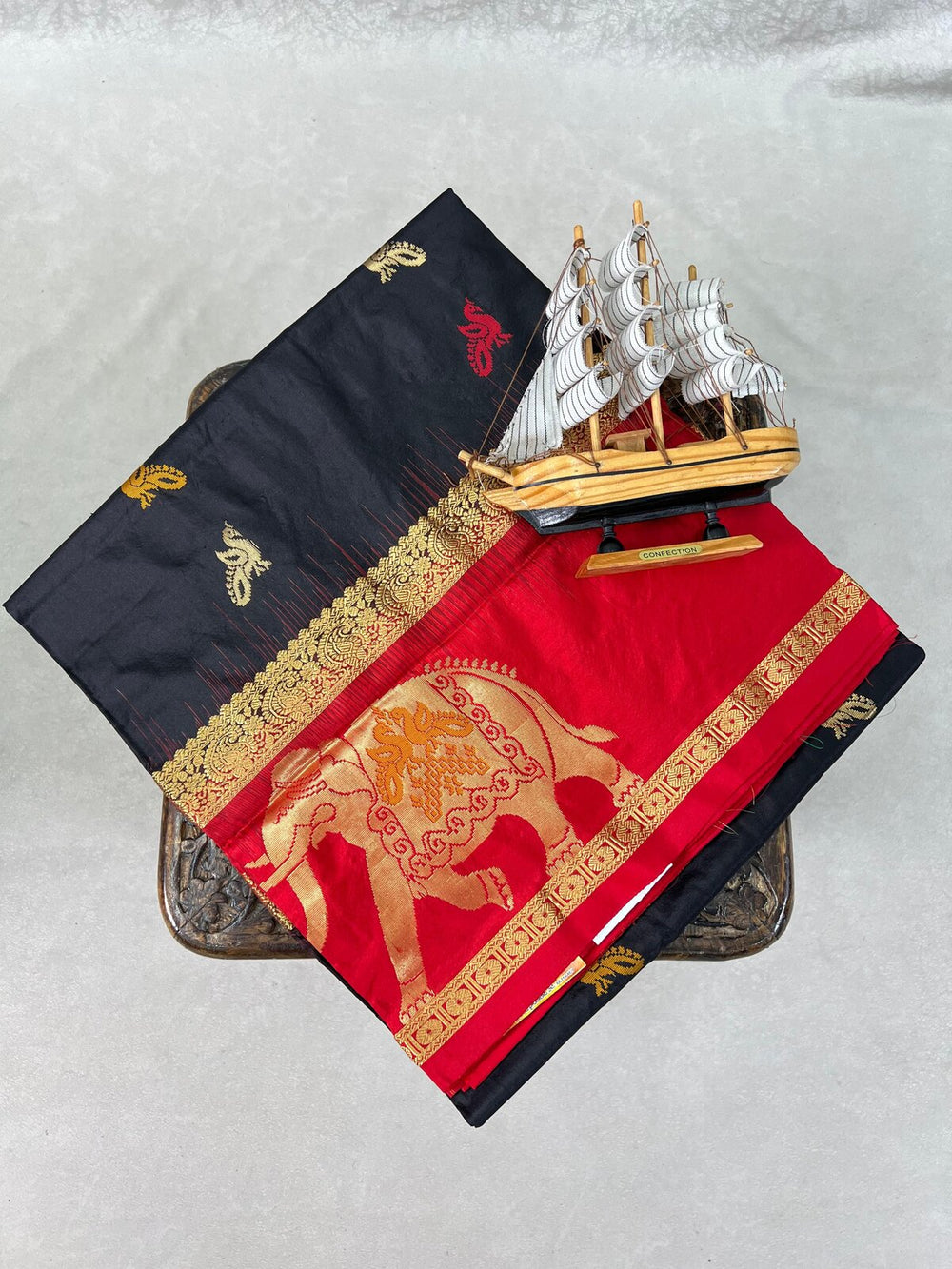 Maroon & Orange Narayanpet Pure Silk Gap Border Saree – GWS33077