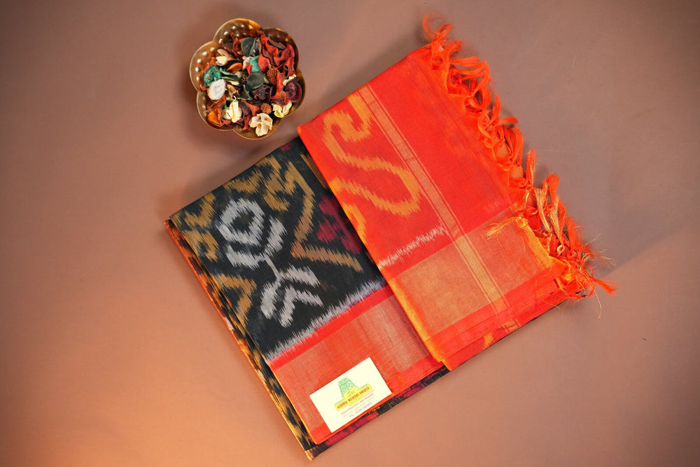 Red & Terracotta Pochampally Ikkat (SICO) Saree – GWS33187