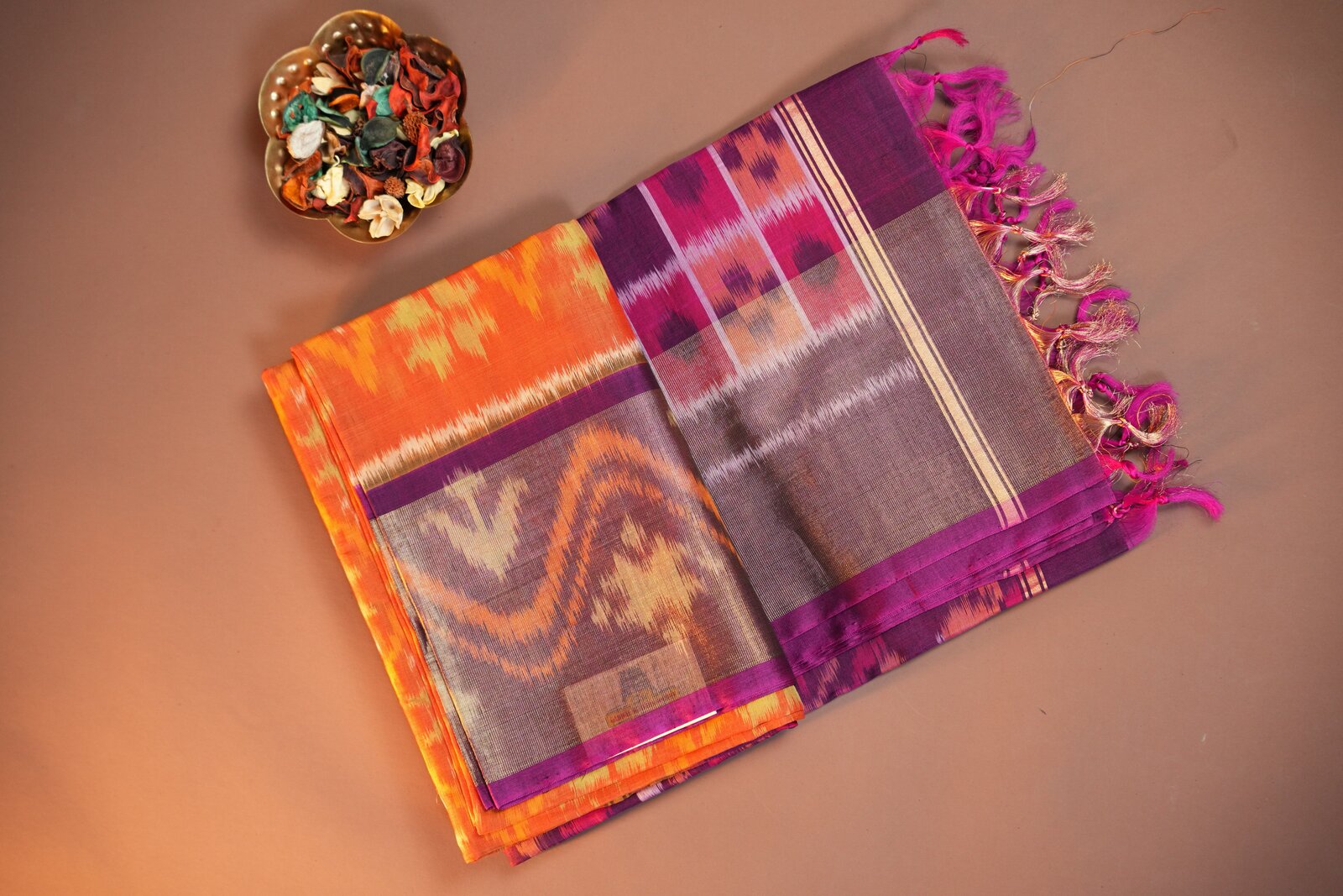Maroon & Terracotta Pochampally Ikkat (SICO) Saree – GWS33239
