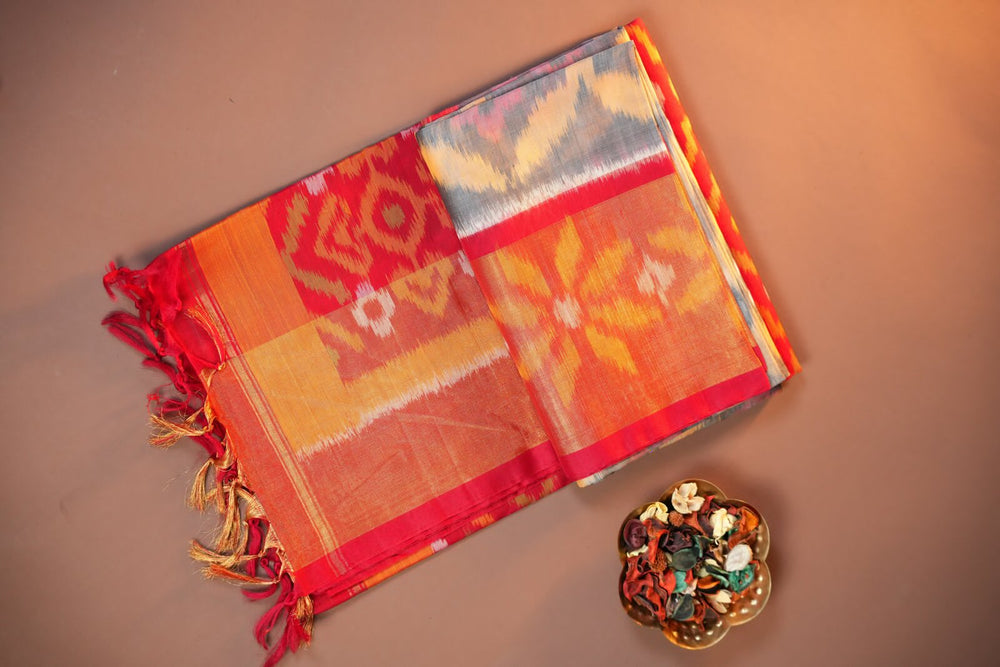 Red & Terracotta Pochampally Ikkat (SICO) Saree – GWS33242