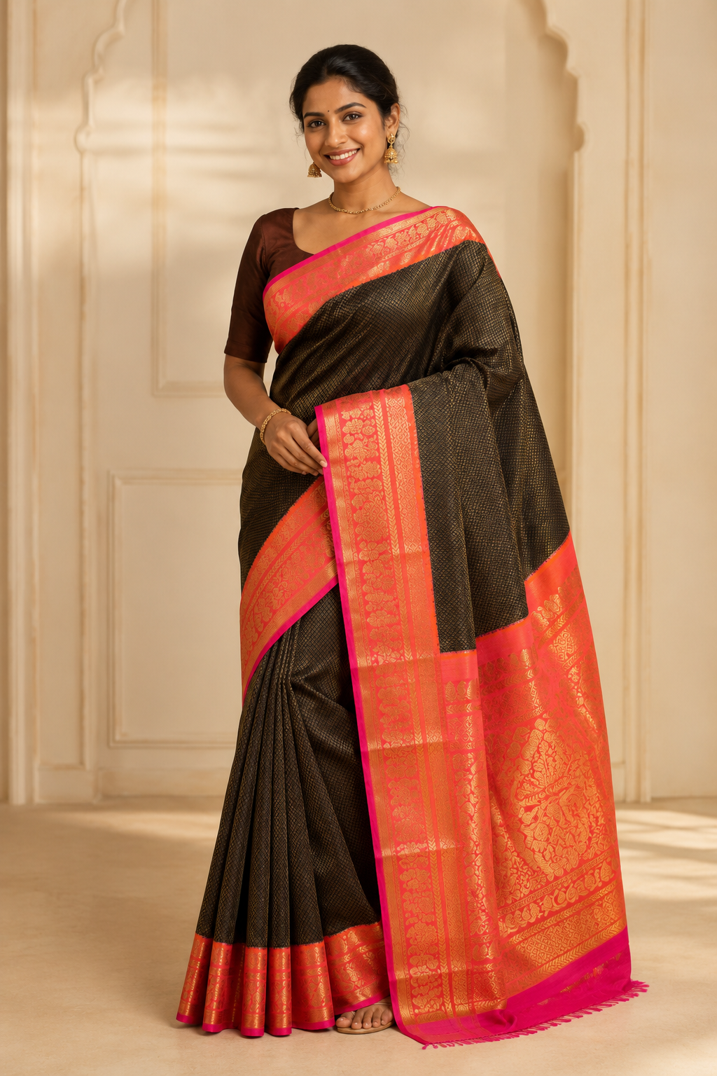 Model wearing the saree for SKU GWS35375