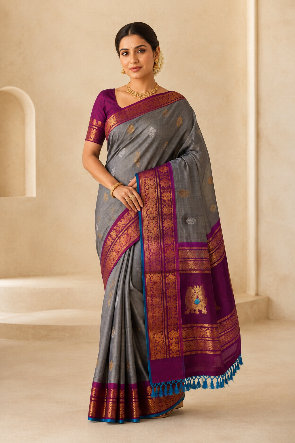 Model wearing the saree for SKU GWS35420