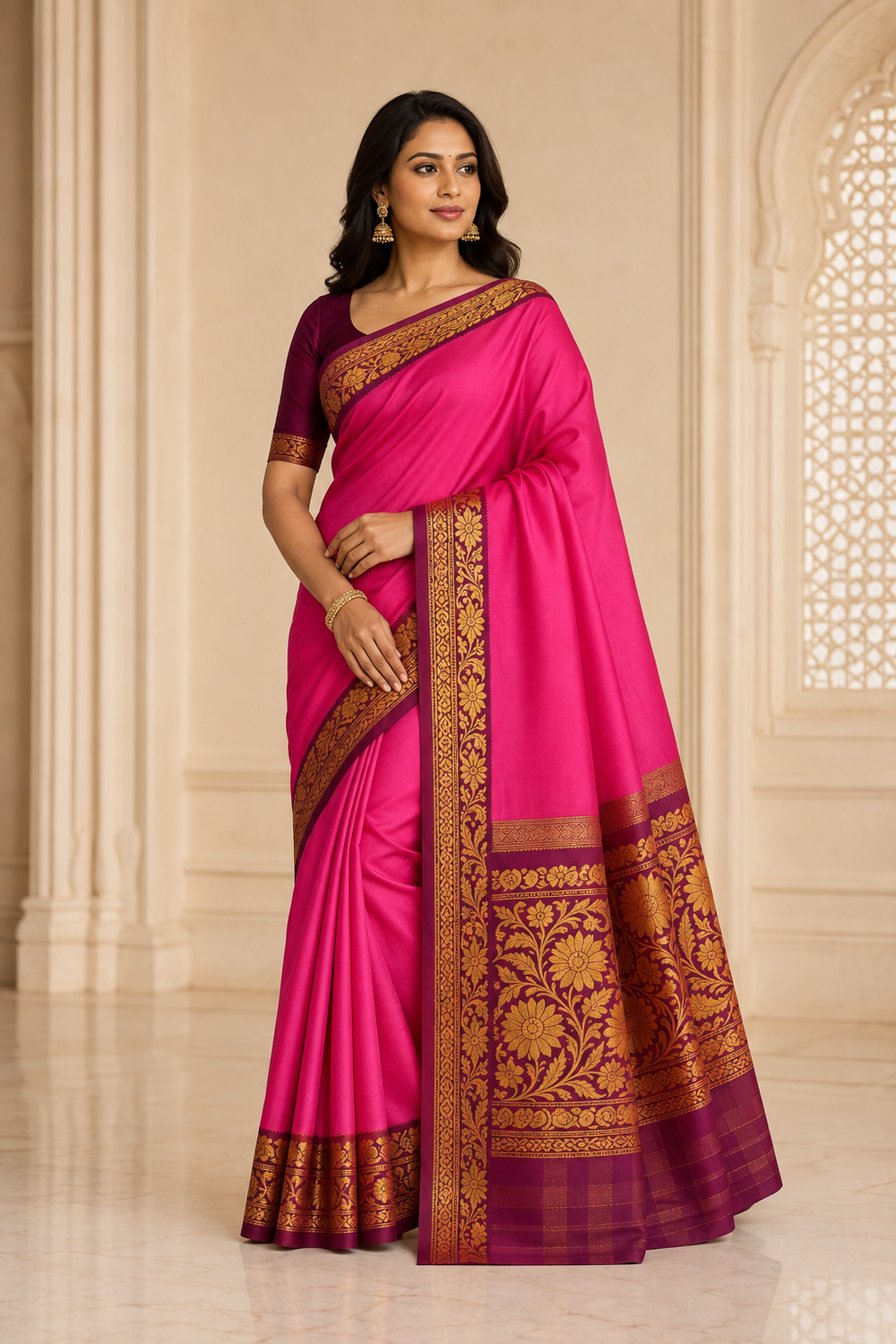 Model wearing the saree for SKU GWS37710
