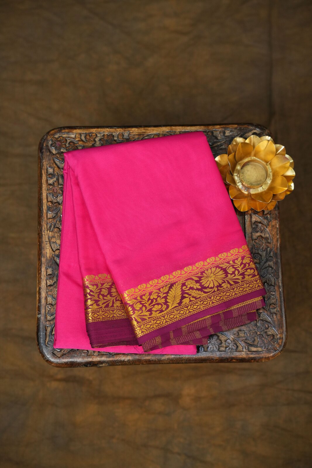 Pink & Brown Semi Mysore Silk Saree – GWS37710