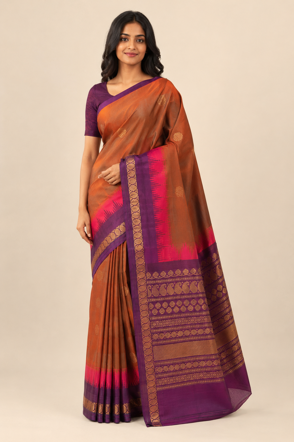 Model wearing SEMI GADWAL SAREE – GWS55482